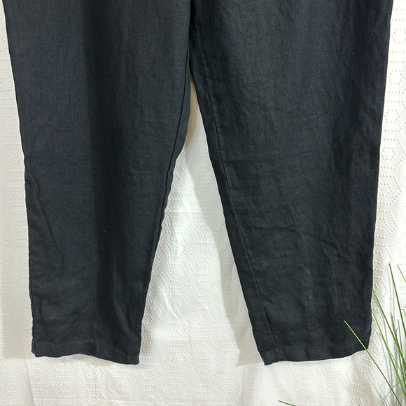 Garnet Hill linen Sz Large Cropped Wide Leg Linen Pants Pockets Elastic Waist - Picture 4 of 9